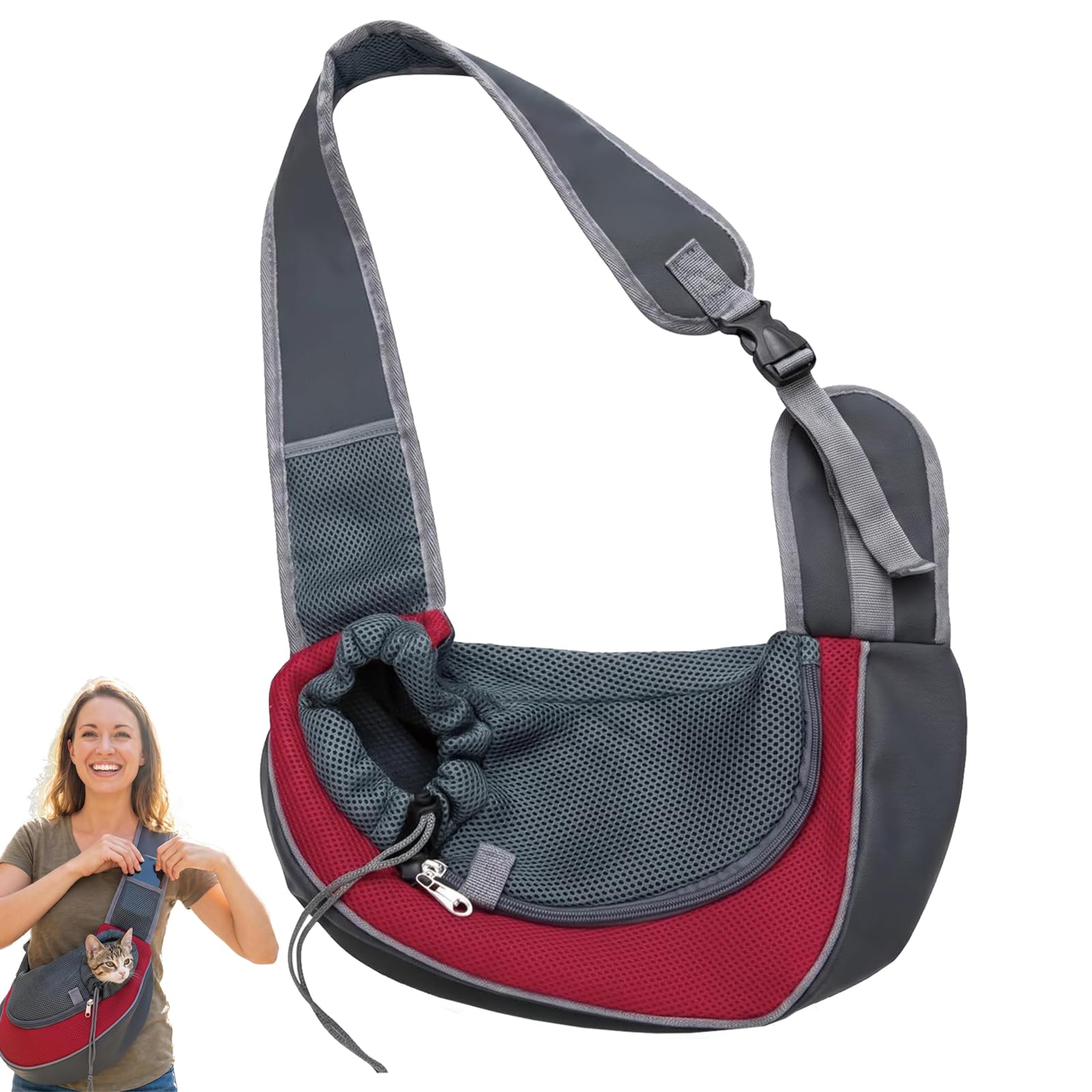 Puppy Carrier Sling, Puppy Sling Carrier for Small Dog, Hands-Free Pet Carrier for Urban Commuting and Outdoor Activities, Compact Red Small Size Design with Adjustable Strap