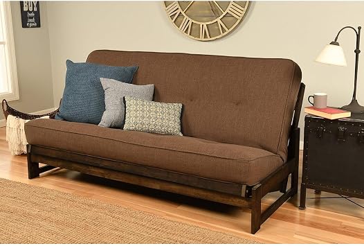 HomeStock Full Size Futon Frame Set - Convertible Sofa Bed for Living Spaces Linen Cocoa