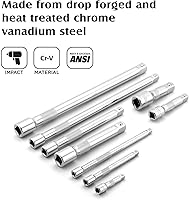 Vista 3 de MIXPOWER Juego de 9 barras de extensión de 1/4", 3/8" y 1/2", CR-V, acabado espejo