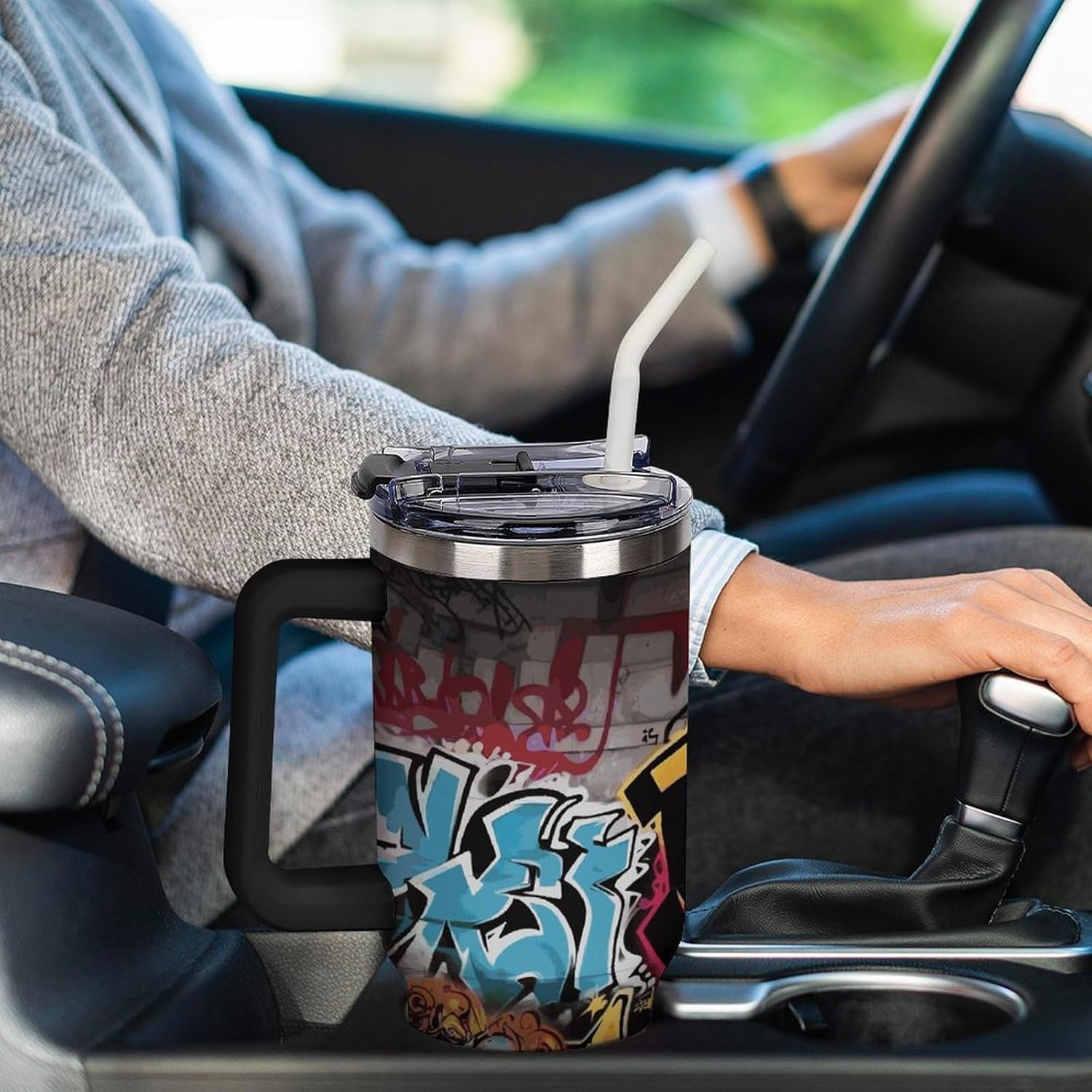 40 Oz Tumbler with Straw And Lid Graffiti Hip Hop Insulated Travel Coffee Mug Stainless Steel Water Bottle Vacuum Insulated Tumblers for Sport Work Car Travel Weekends