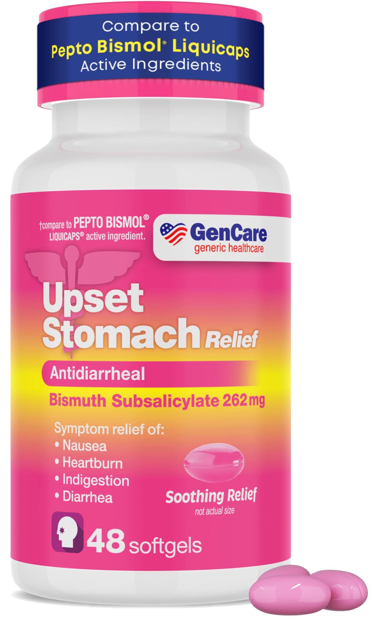 GenCare Bismuth Subsalicylate 262mg Upset Stomach Relief, 48 Ct