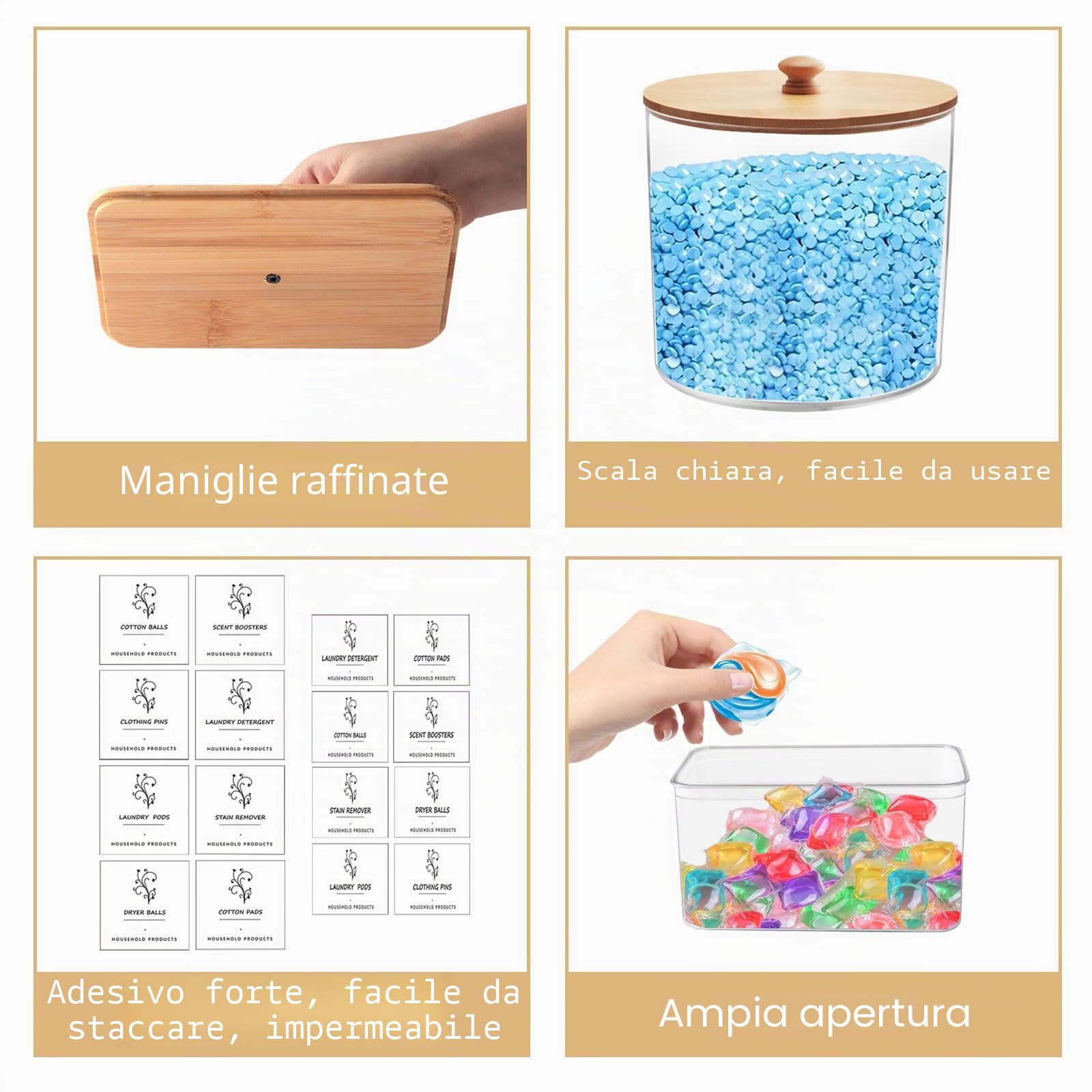 3 Pezzi Contenitore Detersivo Polvere, Dispenser Detersivo Lavatrice in Plastica, Dosatore Detersivo Lavatrice con Coperchio, con 16 Etichette ＆ 2 Misurini, per Bombe da Bagno, Cialde per Bucato