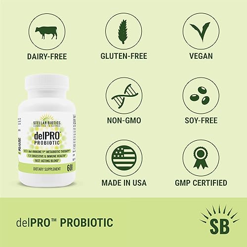 Miniatura 6 de Stellar Biotics - delPRO PROBIOTIC mejorado con del-Immune V - Equilibra el sistema inmune la salud intestinal y el estado de ánimo 120 cápsulas