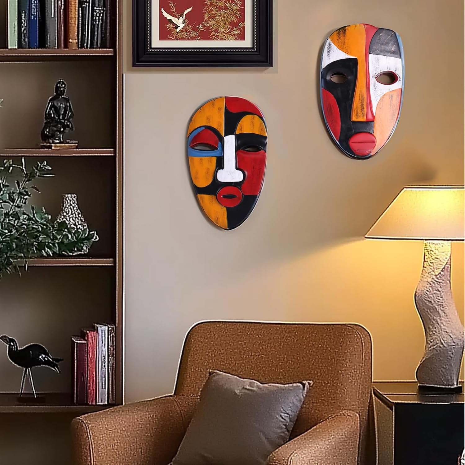 QIANLING African Masks Wall Decor, Resin Abstract African Mask, African Masks Wall Decor for Home Decor Modern, African Tribal Art Wall Decor,Wall Hanging Masks for Living Room, Office, Bedroom