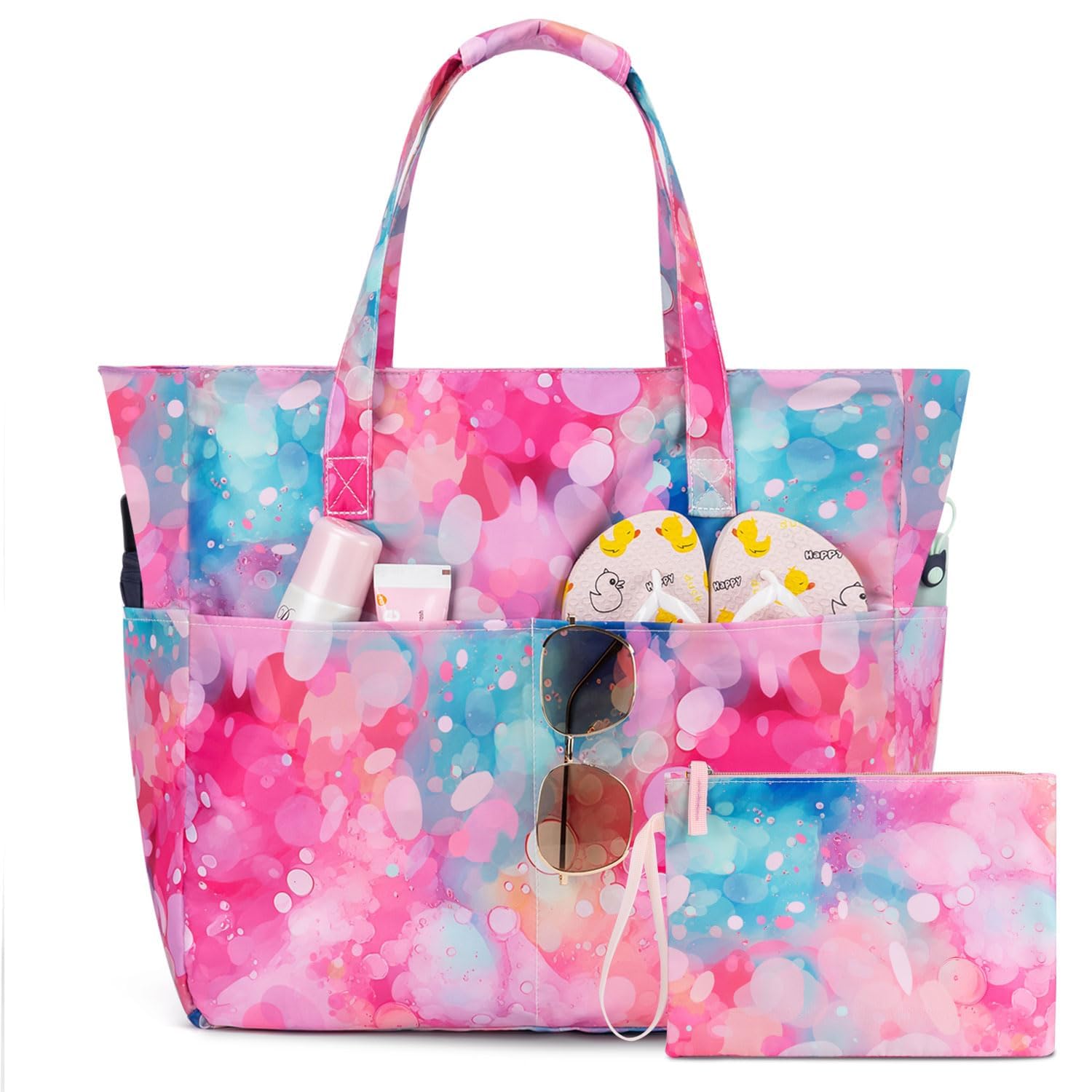 KABAQOO Extra Large Beach Bag Waterproof Sandproof Women Beach Tote with Zipper & Wet Compartment for Pool Gym Grocery Travel