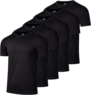 Real Essentials Men's 5-Pack Dry-Fit Crew Neck T-Shirts - Moisture-Wicking Workout Gym Running Athletic Tees S-3XL