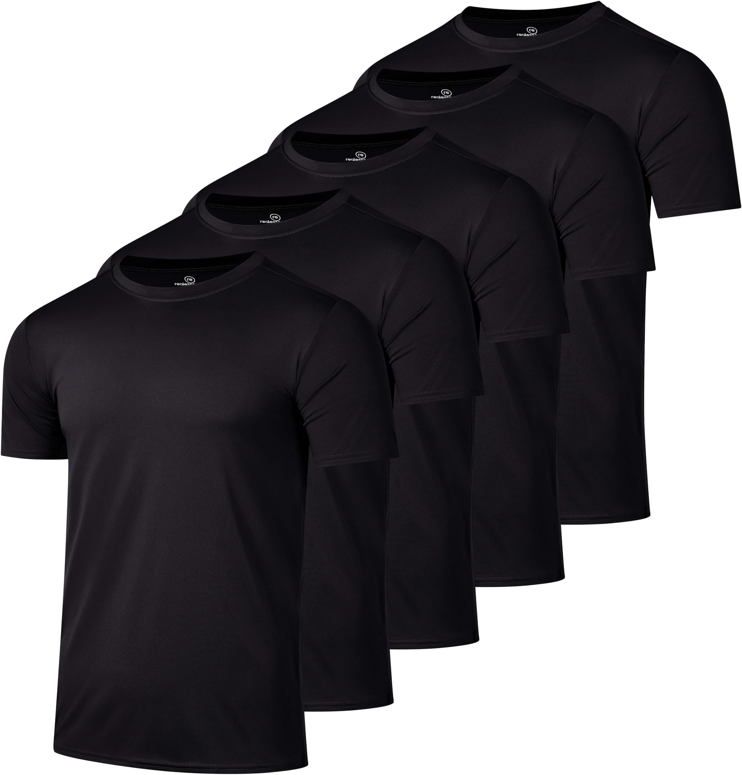 Real Essentials 5 Pack: Men’s Short Sleeve Dry Fit Active Crew Neck T Shirt - Athletic Running Gym Workout Tee Tops