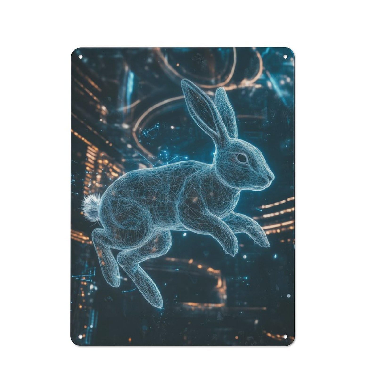 Junmoney Digital Rabbit In Cityscape Metal Plaque 40X30cm With For Pub Or Café, Retro Decor, For Pub Decor Enthusiasts Refreshing A Room In Autumn