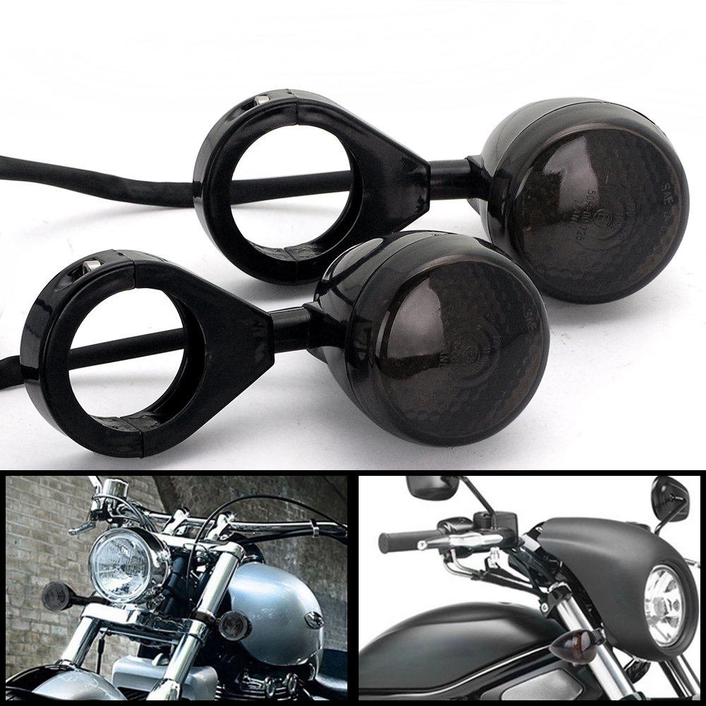 2x Custom Black Turn Signal Light 41mm Relocation Fork Clamp Compatible with Honda Goldwing 1500 1800 Fury Rebel Shadow VTX