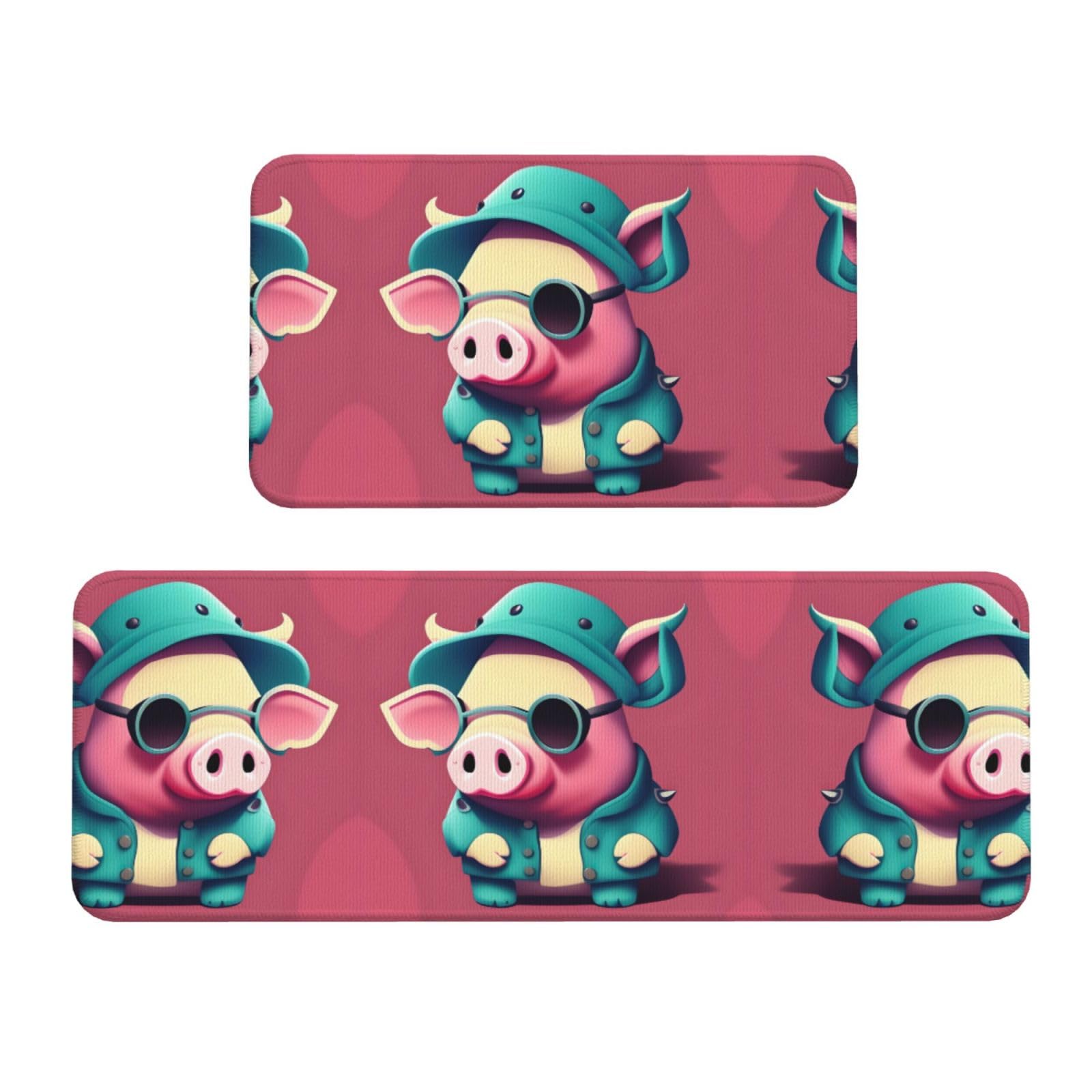 Tapis de cuisine antidérapants confortables et absorbants motif cochon