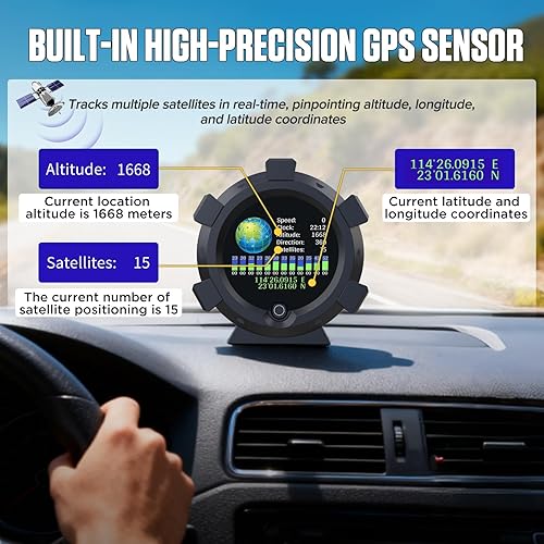 Miniatura 13 de MR CARTOOL Medidor de pendiente GPS, inclinómetro digital, velocímetro de coche, pantalla frontal HUD para vehículos todoterreno (M95, M95)