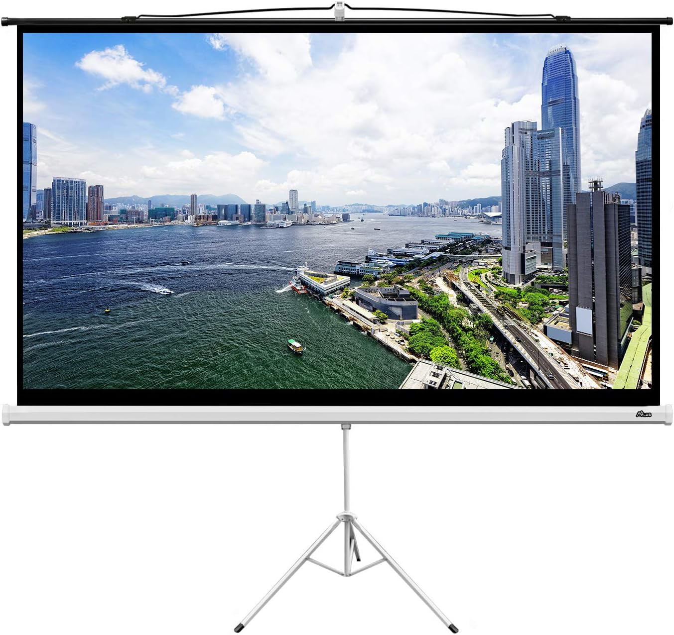 MPLUS 100" Diagonal 16:9 HD Manual Pull Down Projector Screen with Tripod Stand Auto Lock Mechanism Wall Mounted Ceiling Projection Screen Pull Down HD Movie Screen Home Theater