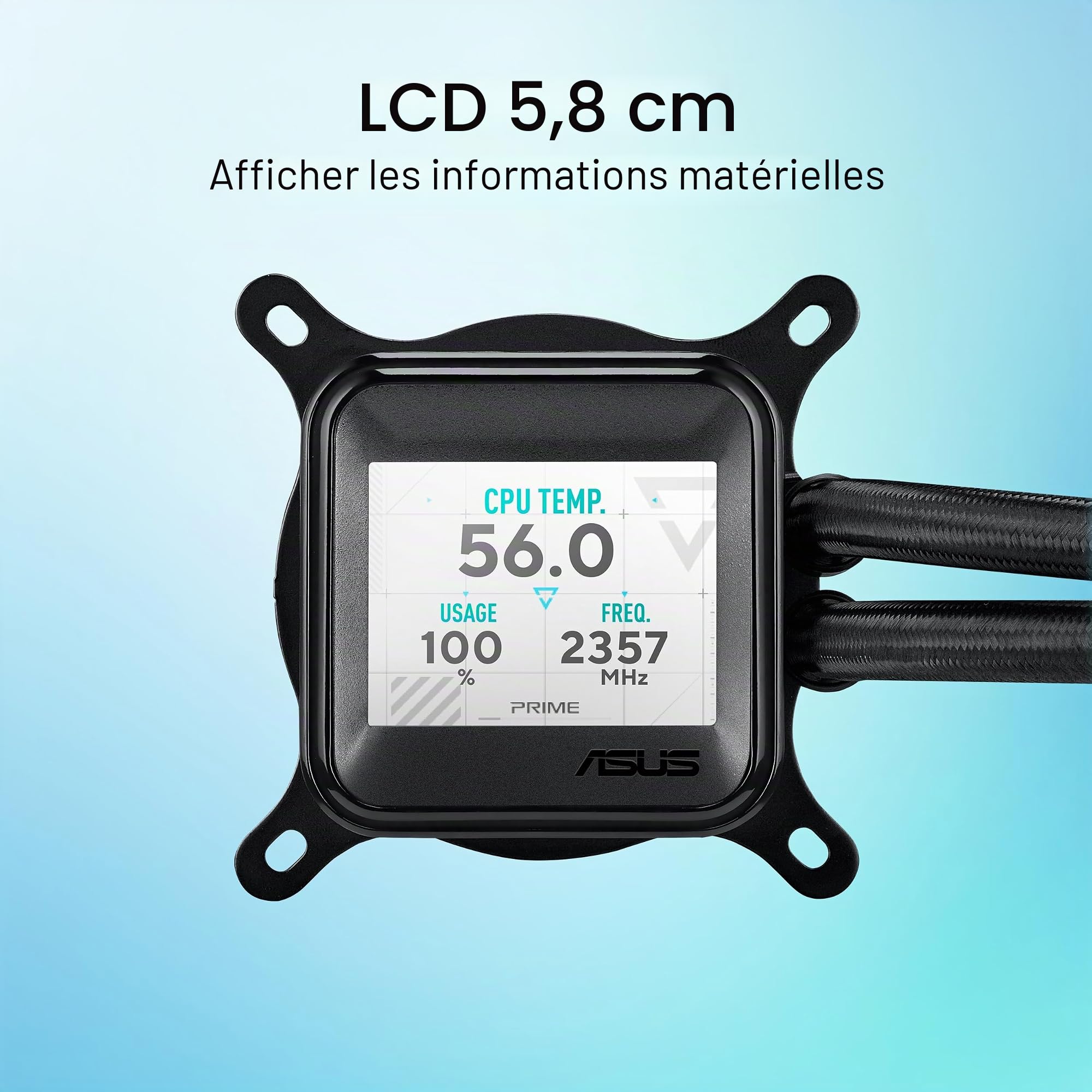 ASUS Prime LC ARGB LCD All-in-One Liquid CPU Refroidissement à Eau (écran LCD 2,3", Pompe Asetek, Ventilateurs ARGB préinstallés, pour Intel LGA 1851, 1700, 1200, 115X, AMD AM5, AM4)