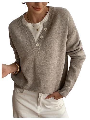 SOLY HUX Pullover Sweaters for Women Long Sleeve Button Crew