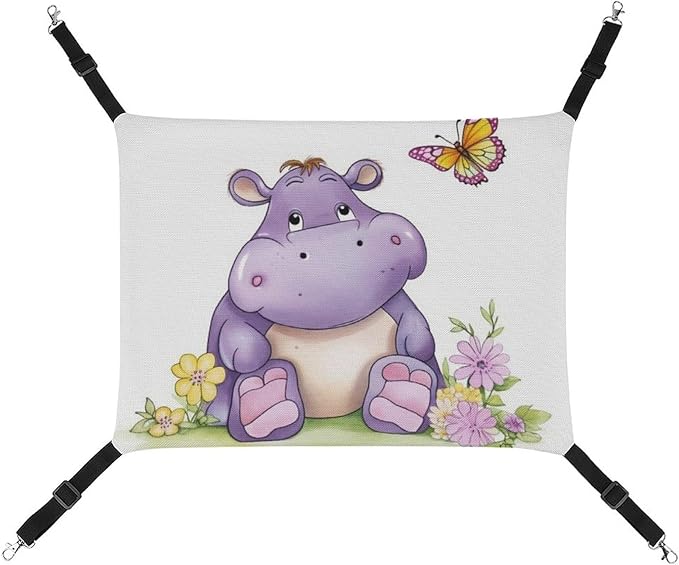 Hanging Pet Hammock, Butterfly and Hippo Printed Soft Breathable Pet Hammock with Adjustable Straps and Metal Hooks for Cats Small Dogs Rabbits Sugar Gliders