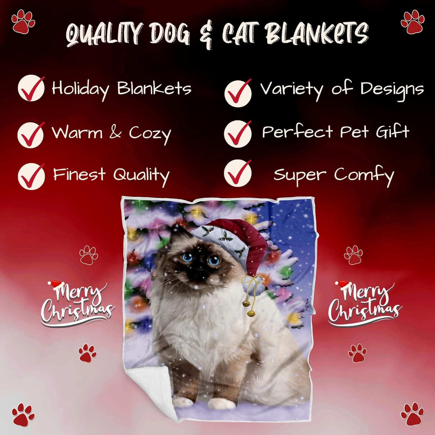 Doggie of the Day Birman Cat Blanket - Christmas Winterland Wonderland - Super Soft & Warm Pet Theme for Sofa or Bed, Warm Fleece, Sherpa or Woven Material, BLNKT88611 (50x60 Sherpa)