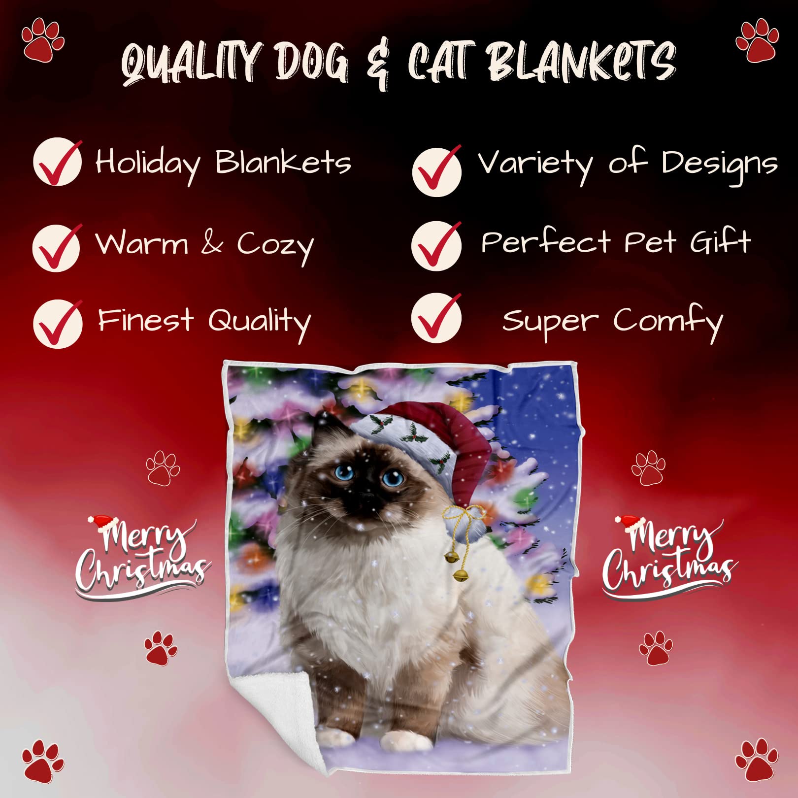 Doggie of the Day Birman Cat Blanket - Christmas Winterland Wonderland - Super Soft & Warm Pet Theme for Sofa or Bed, Warm Fleece, Sherpa or Woven Material, BLNKT88611 (50x60 Sherpa)