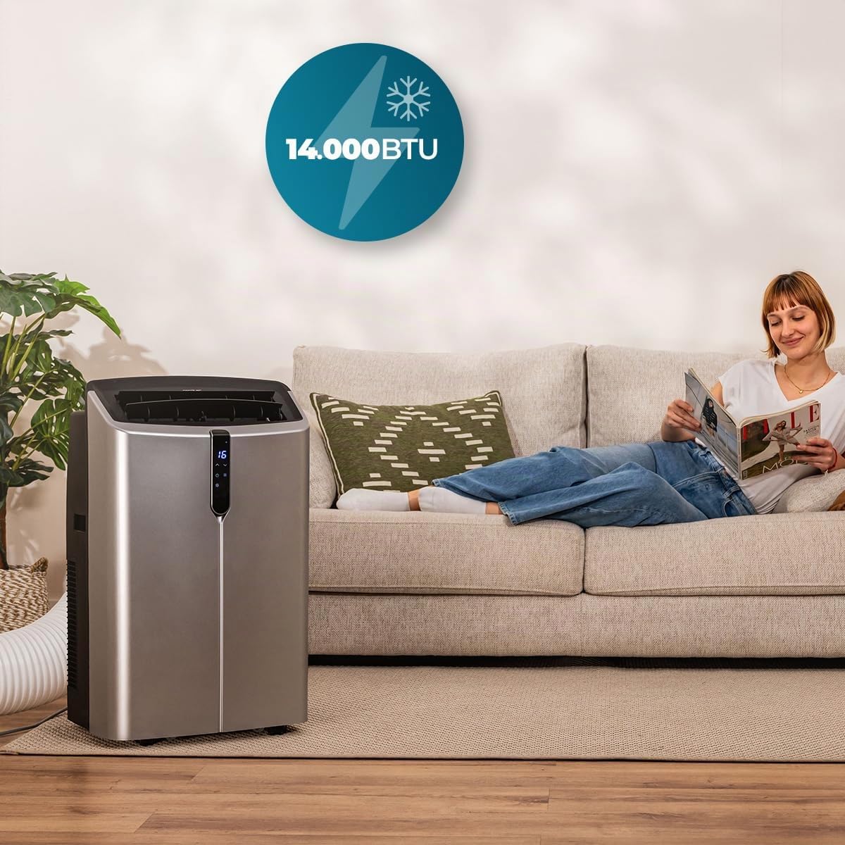 Cecotec Condizionatore Portatile Pompa di Calore ForceClima 14800 Nux Heating. 14000 BTU, Telecomando, Display LED, 5 Modalità, 3 Velocità, Timer, Copertura 30-35m², Benessere Tutta la Casa