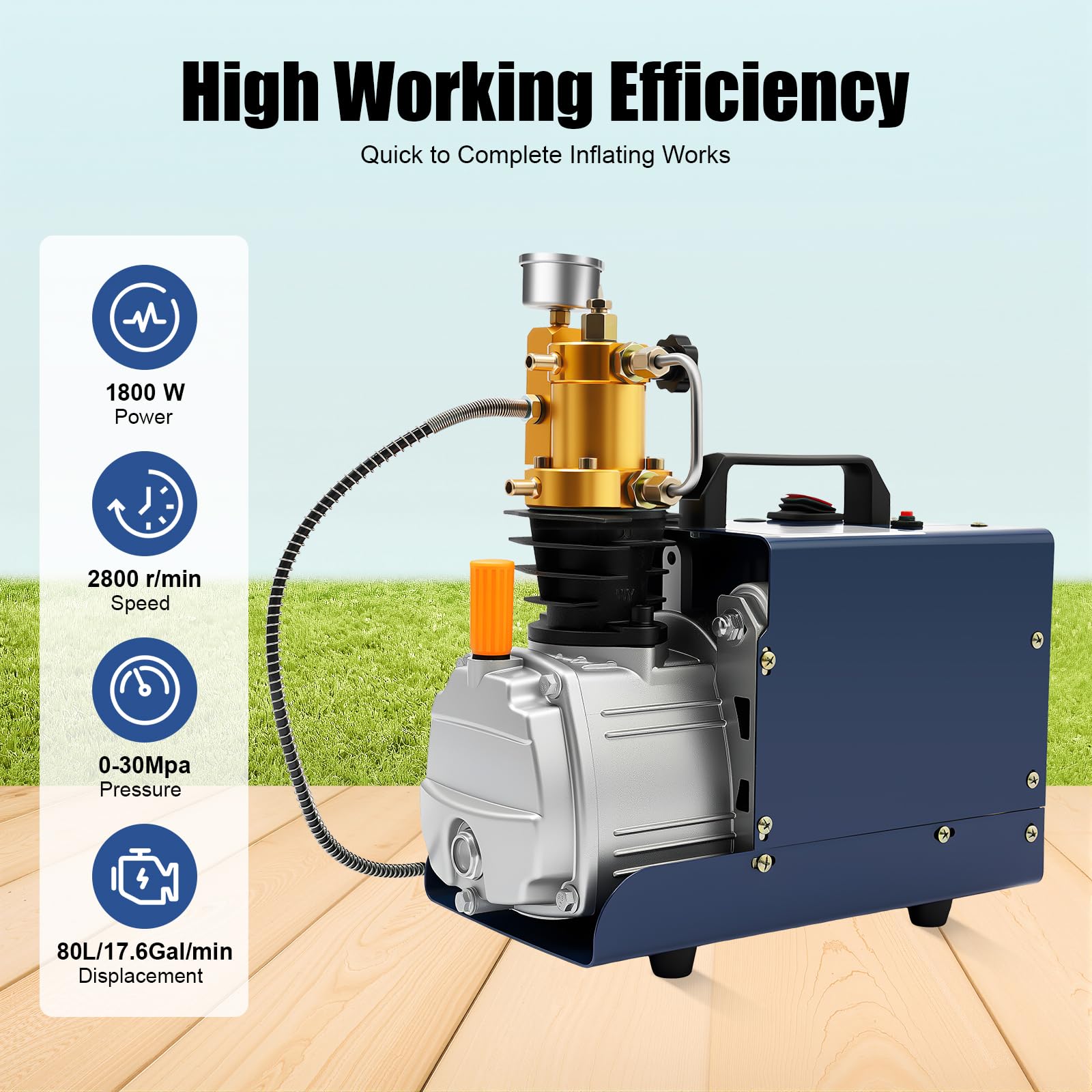 Compresor PCP 300bar compresor de aire 4500PSI - 1800 W 2800 rpm Compresor de alta presión 30Mpa Compresor de Buceo Parada Manual para Entile, Tuberías y Pequeñas Botellas de Alta Presión