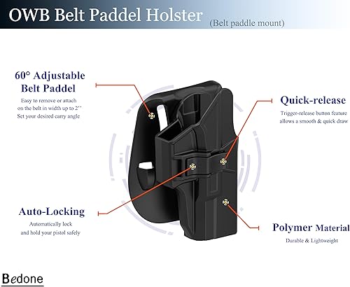 Miniatura 2 de G19 - Funda de paleta OWB para Glock 19 19X 44 45 Gen 1 2 3 4 5, Glock 23 32 Gen 1 2 3 4, cintura exterior ajustable, funda de pistola de transporte