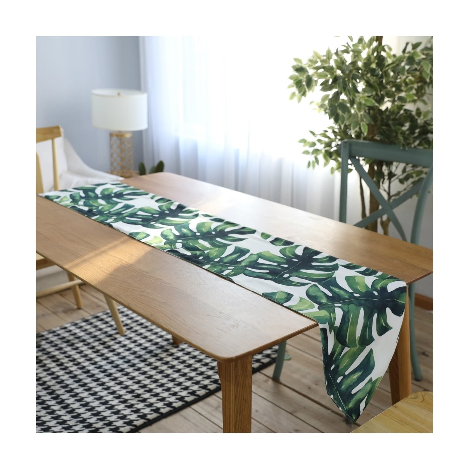 Runner da tavola natalizio, verde, per Halloween, con fogliame, in cotone, 30 x 180 cm, decorazione da tavolo di Natale