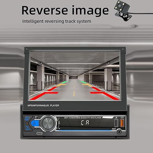 Miniatura 4 de Reproductor MP5 del coche HD de 7 pulgadas, pantalla retráctil, 5.1, enlace de espejo, llamadas de manos, cámara de respaldo 12LED
