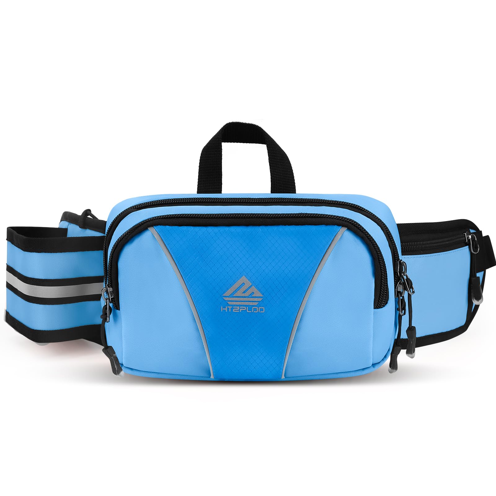 HTZPLOO Fanny Pack for Men Women Waist Bag with Water Bottle Holder for Hiking, Travel,Dog Walking, Workout (Light Blue)