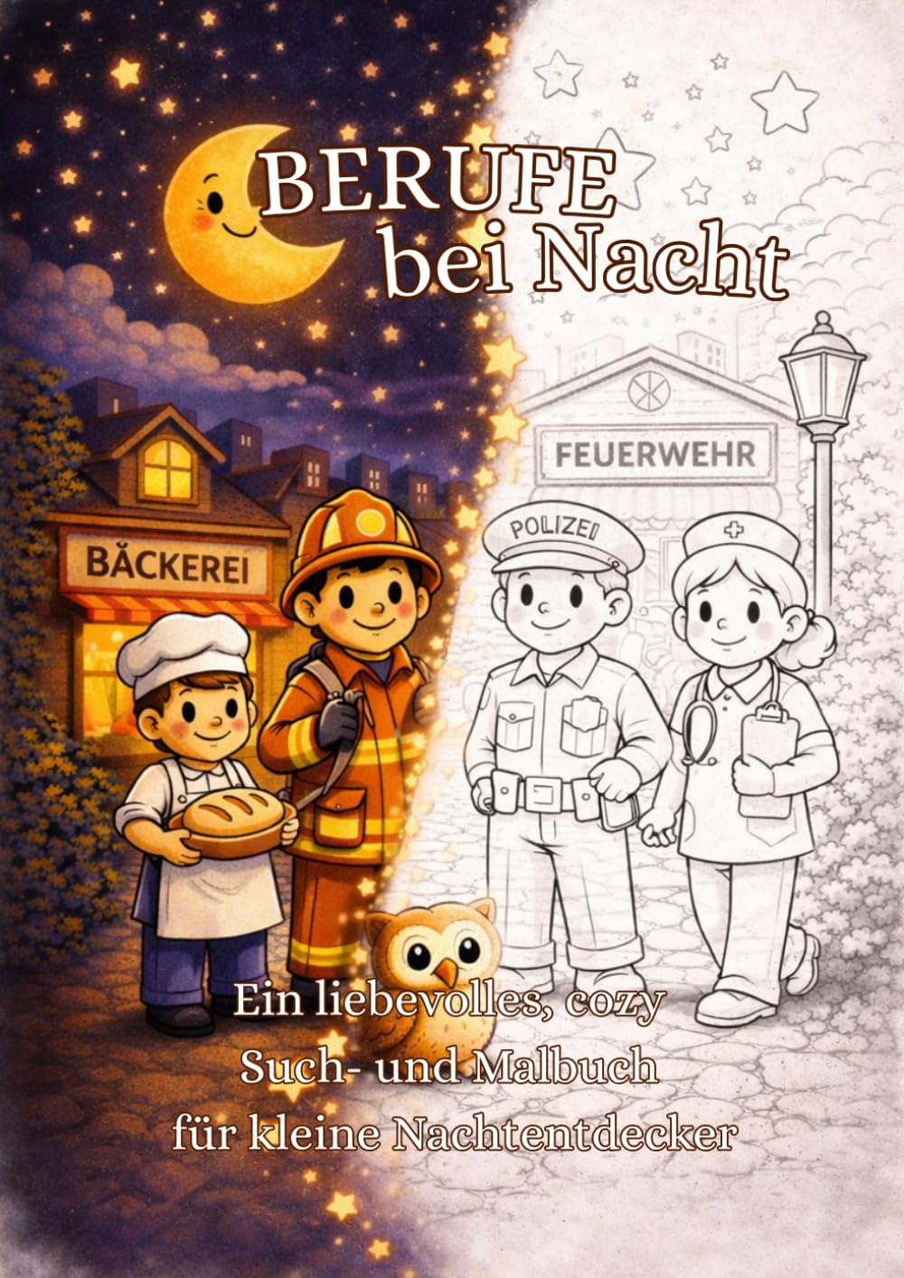 Berufe bei Nacht: Ein liebevolles, cozy Such- und Malbuch für kleine Nachtentdecker