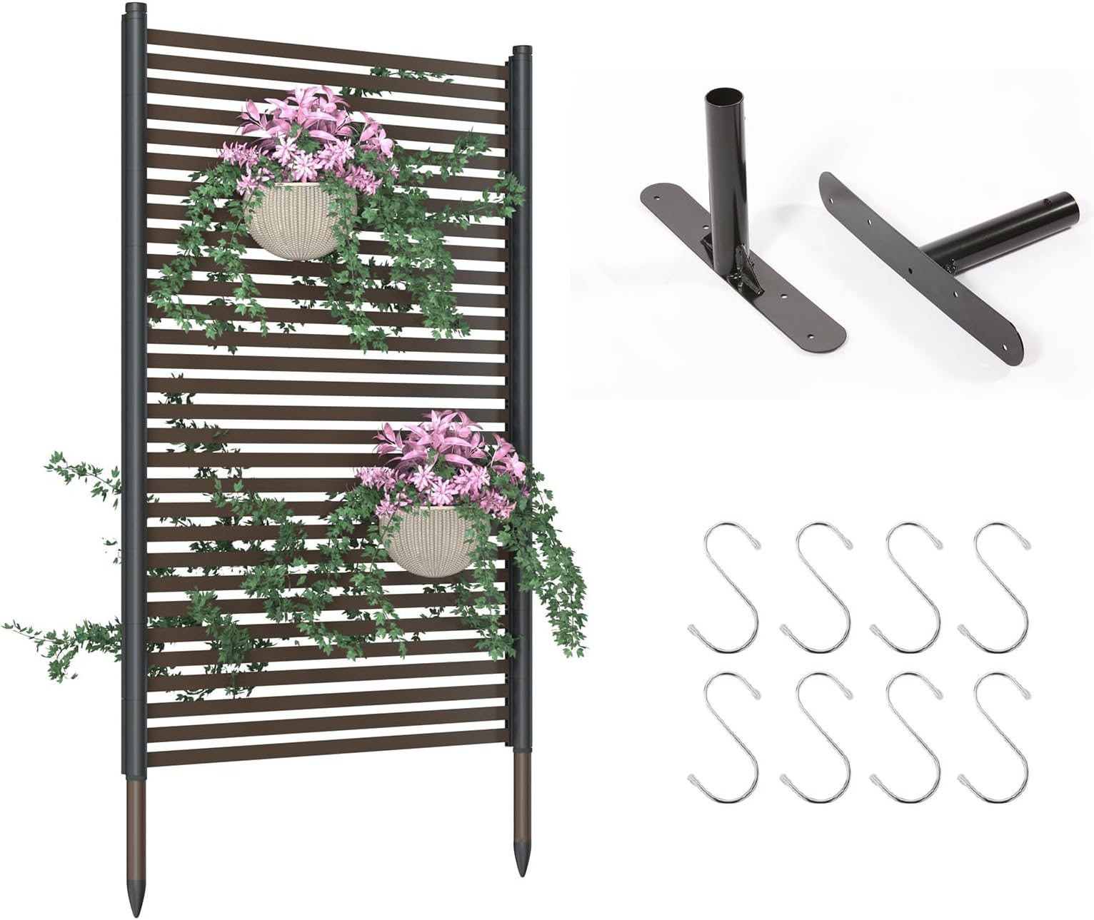 BUKLIYN Outdoor Privacy Screens - Length: 43in, Height: 70.8in Exterior Metal Privacy Patio Screen Panel,PE-Coated Steel Pipe and Slats for Brown,Perfect to Hide Trash Cans (1-Panel)
