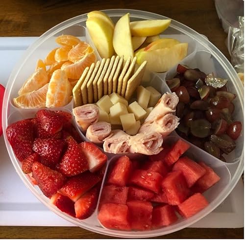 Miniatura 3 de Paquete de 2 recipientes para servir dulces y nueces, bandeja de aperitivos con tapa, 6 compartimentos redondos de plástico para almacenamiento de