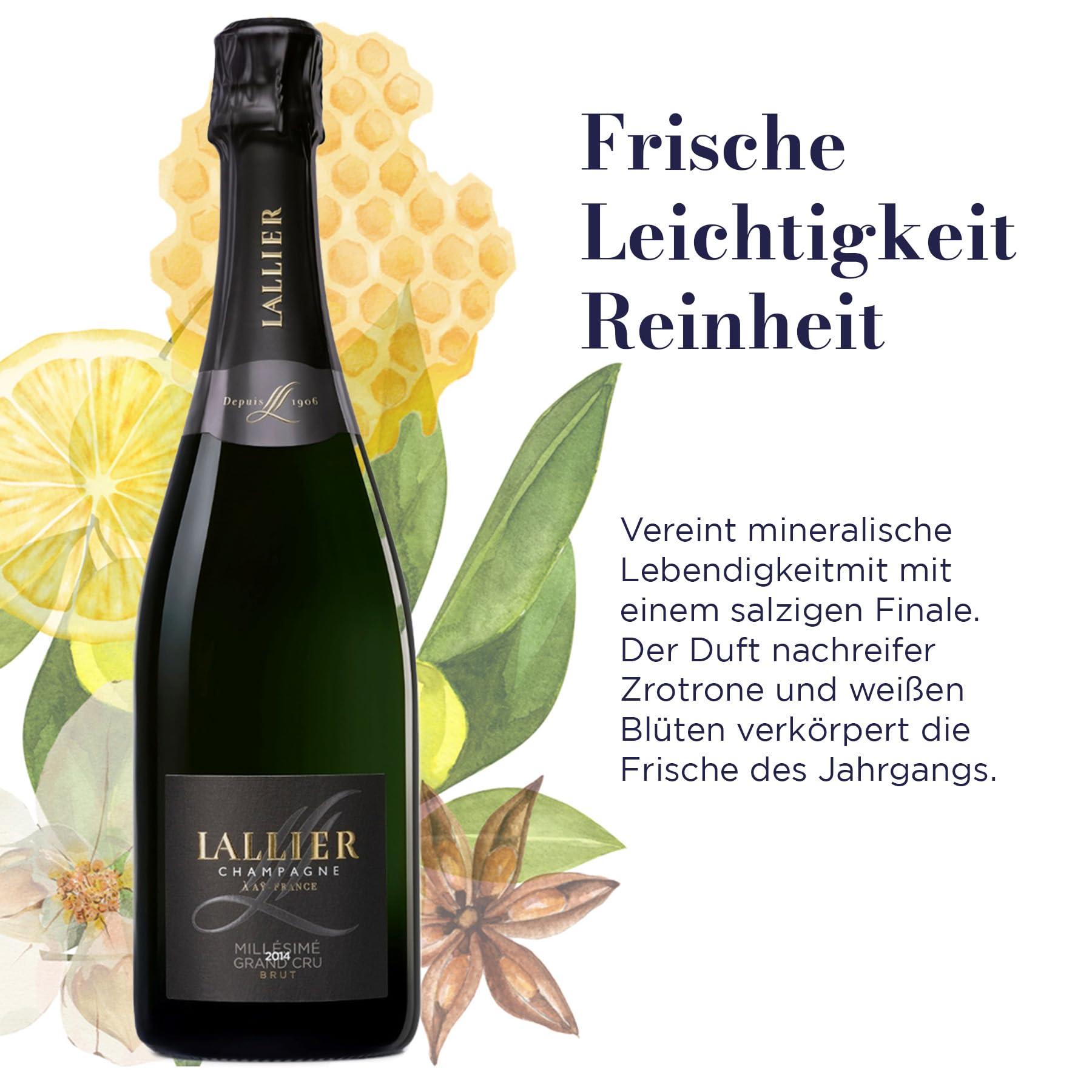 Lallier Millésime 2016 Grand Cru - Champagner Brut - Jahrgangschampagner aus Chardonnay und Pinot Noir, trocken - Lallier Prestige Line - 1 x 0,75 l