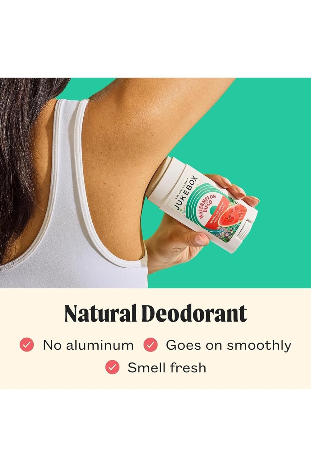 JUKEBOX Natural Deodorant for Women–Watermelon Disco Scent–Aluminum-Free, No Baking Soda, No Harsh Chemicals, Odor Blocking Technology, Watermelon,Cantaloupe, Agave-a Dr. Squatch Brand-2.65oz