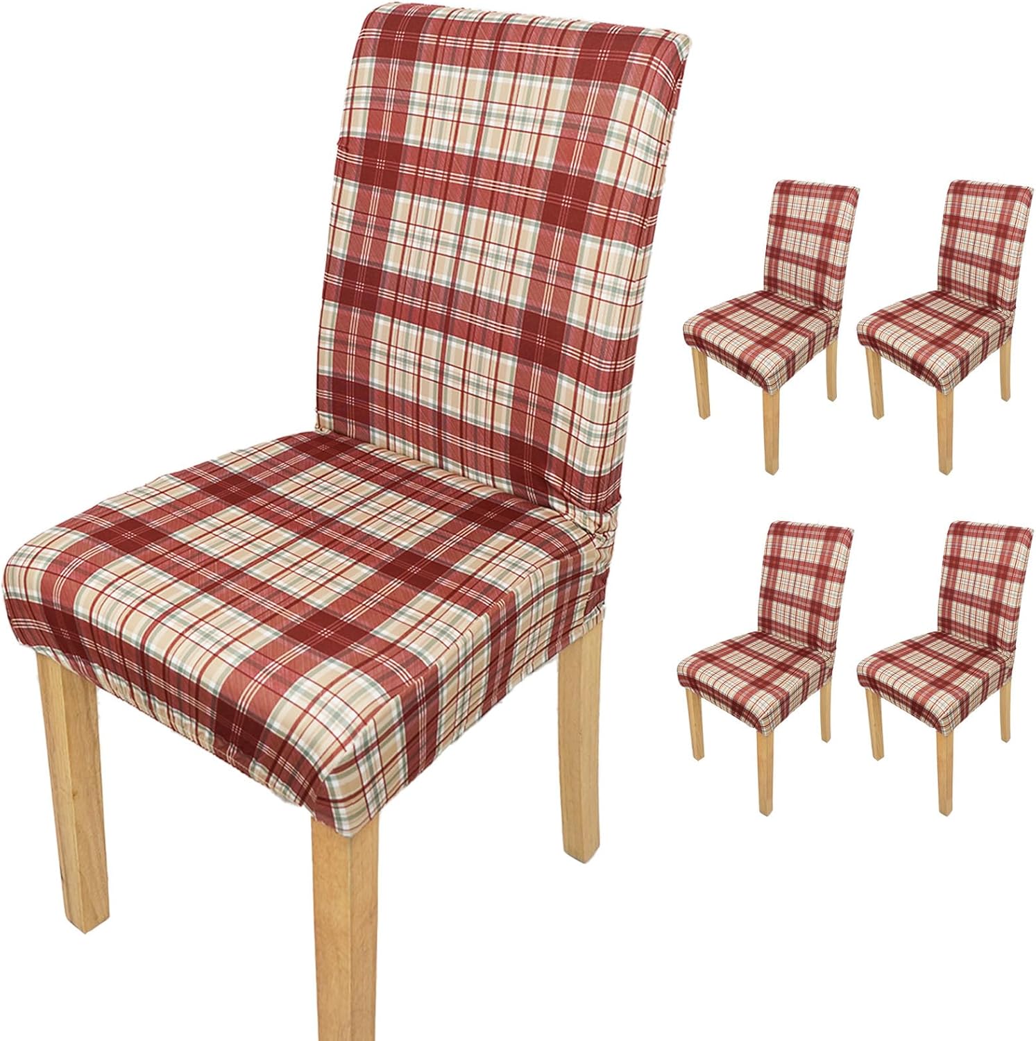 4Pcs Christmas Plaid Chair Covers Set - Stretch Elastic Edge, Removable Red Chair Protectors, Suitable for Dining Room/Kitchen Chairs