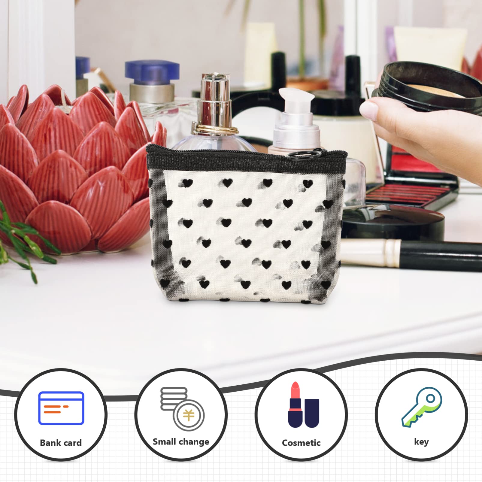 Housoutil 4juegos Bolsa De Maquillaje Transparente Multi-función Organizador De Cosméticos Portátil para Neceser De y para Artículos De Aseo y Cosméticos De Puntos Negros