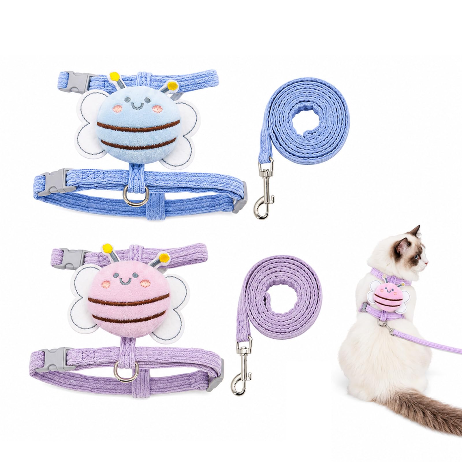 1 Set de Arnés y Correa para Gato, 2 Arnés de Seguridad Ajustables para Gatos y Perros Pequeños, Adecuado para Paseos y Entrenamiento, Material Transpirable para Mayor Comodidad