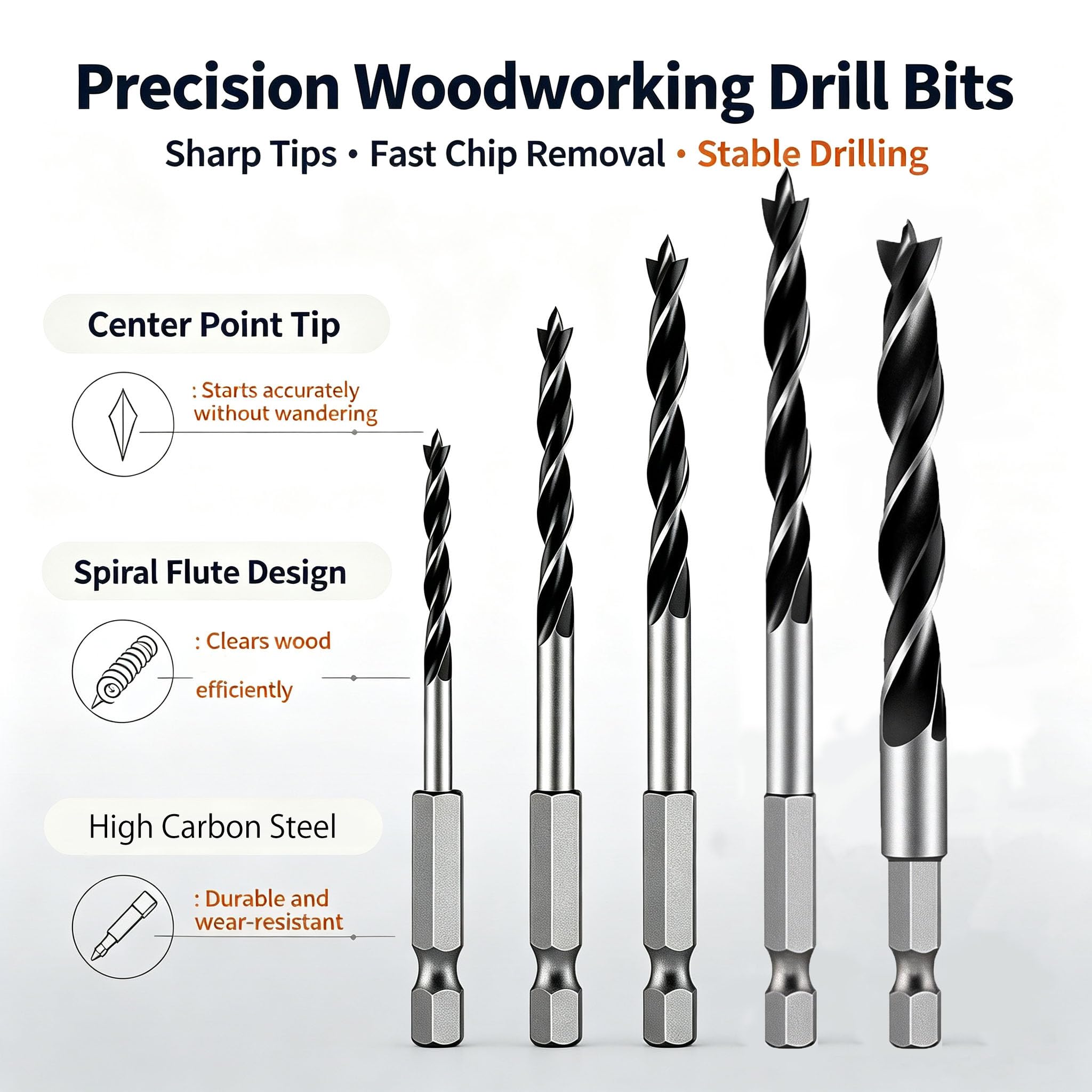 Brad Point Drill Bits - 5 Piece Set for Wood -4