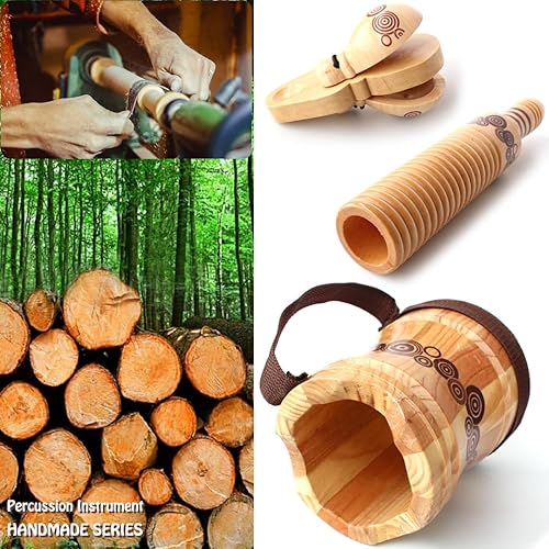 Miniatura 2 de Juego de instrumentos musicales de madera para niños, 7 tipos de percusión, tambor bongo, pandereta de 8 pulgadas, cabeza de oveja natural, juguetes