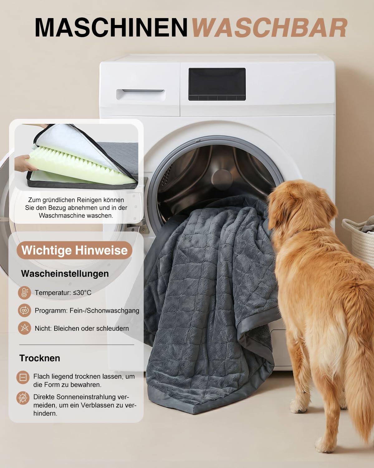 Orthopädisches Hundebett Grosse Hunde XL 119x73cm,Hundekissen mit Wasserdicht Kunstleder&Saugfähige Flauschseite,Hundematte Waschbar Wendar,Abnehmbar Hundematratze,Wasserdicht Einlage,Grau