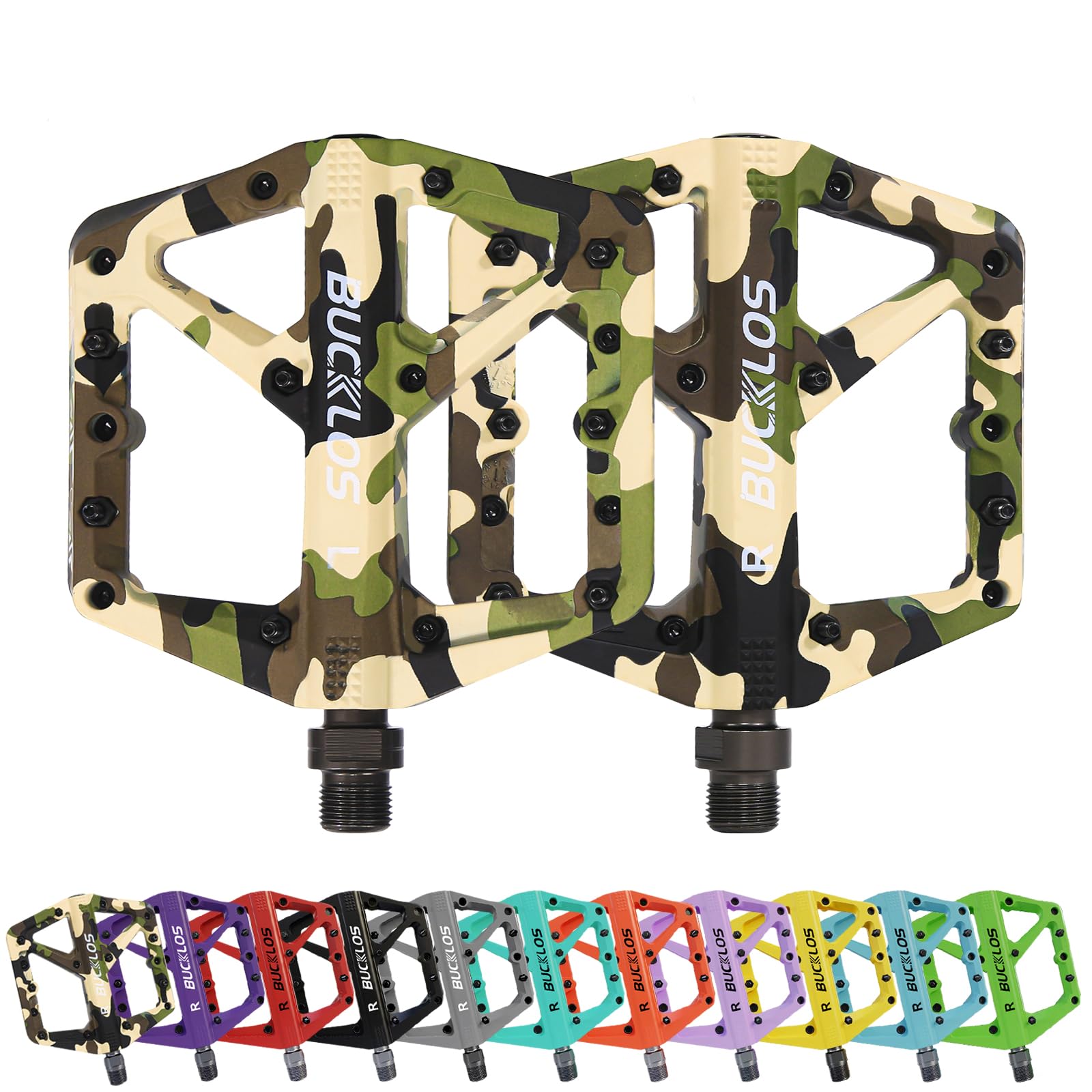 AEYINO MTB Pedals Flat Mountain Bike Pedals Road Large Platform Nylon Non-Slip for Adult Bicycle Gravel/Hybrid Bike 9/16"