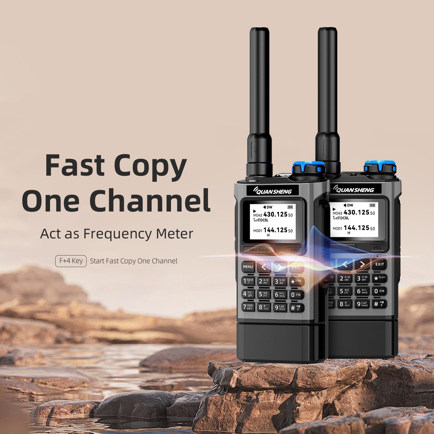 QUANSHENG UV-K1 Walkie Talkie Handheld Ham Radio, 2500mAh High Capacity Battery, 50-600MHz Full Band Receive, Air Band, One Key Frequency Match, Wireless Copy, NOAA, USB-C Charging Two Way Radio - 5