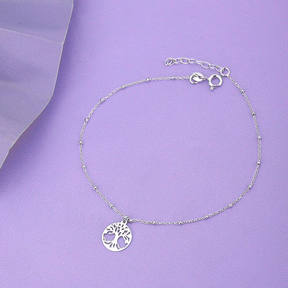 Vanbelle Sterling Silver Jewelry - Rhodium Plated 925 Stamp - Dangling Tree Anklet with Beaded Chain - Stylish Beautifully Designed for Women - 9" Long + 1" Extender - Image 7