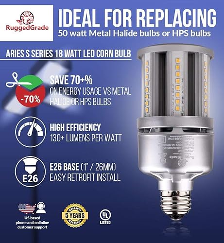 Miniatura 7 de Bombilla LED de maíz de 18 W, serie Aries S, 2,430 lúmenes, 3000 K, base estándar E26, sobretensión integrada de 6 KV