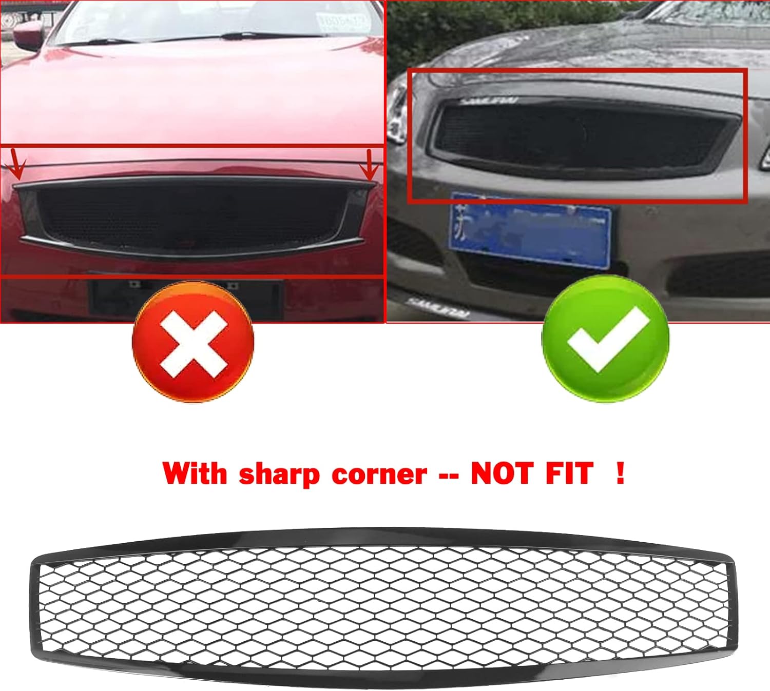 Front Grill Grille Mesh For Infiniti G G35 G37 2007 2008 2009 Sedan 4 Door Gloss Black