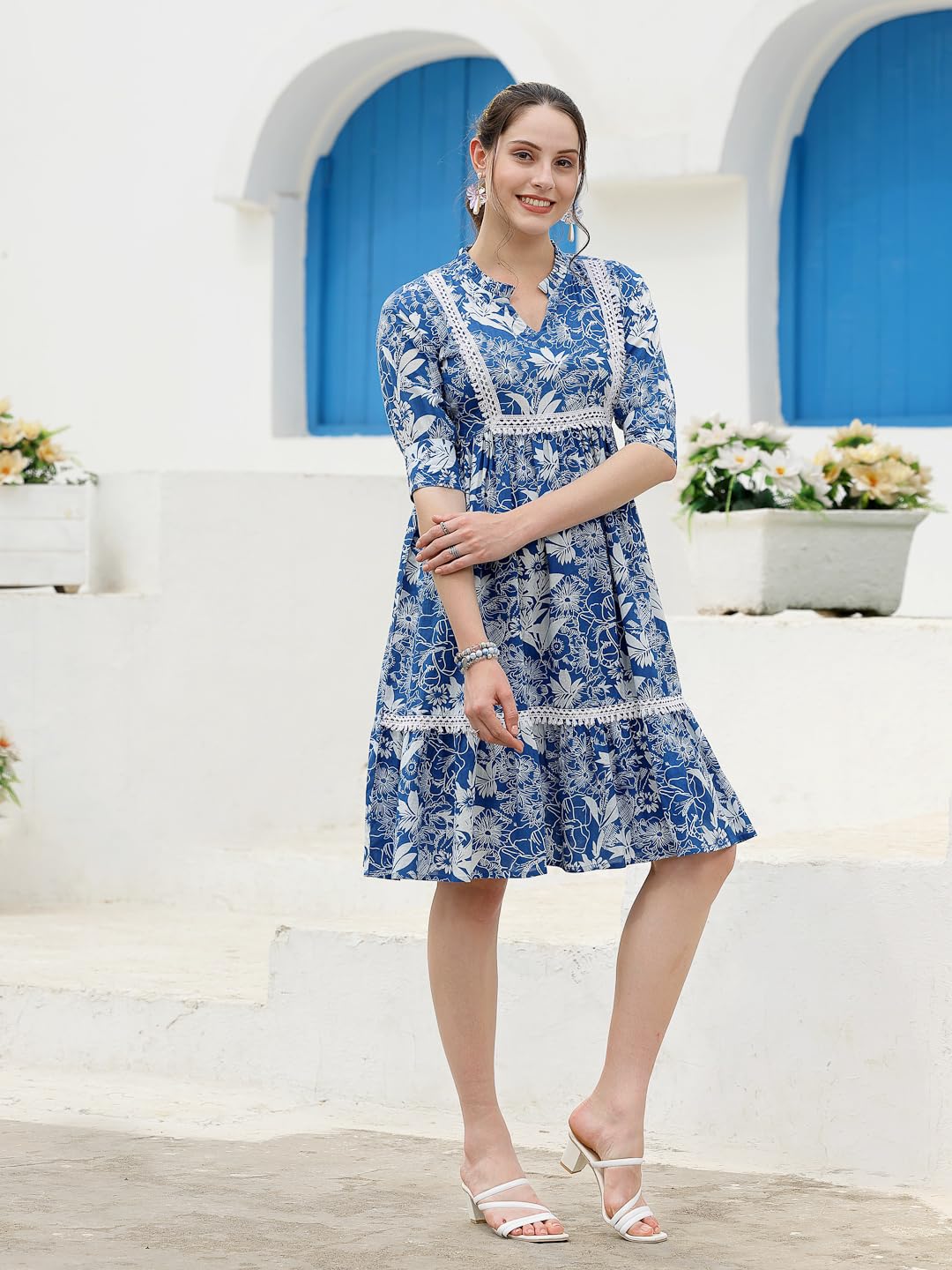 Stylum Women's Tropical Printed Cotton A-Line Dress (Drsocean36_Blue, S)