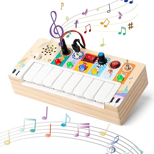JOCES Busy Board - Juguetes Montessori para niños pequeños, juguetes sensoriales de madera, juguetes de viaje para niños pequeños con interruptores