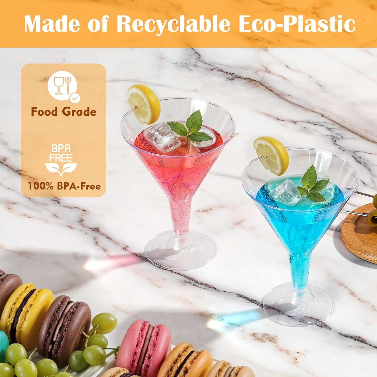 Plastic Martini Glasses Disposable 50 Pack, 6.32 oz Cocktail Cups Bulk for Parties, Poolside, Wedding, Drinking, Desserts, Appetizers, A Tini Bit Older Birthday, Outdoor - Clear with Detachable Stem