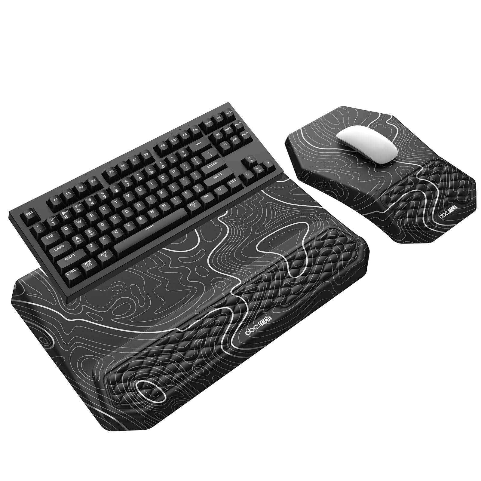 3-in-1 Ergonomic Keyboard Stand with Wrist Rest &amp; Mouse Pad Set,Topographic