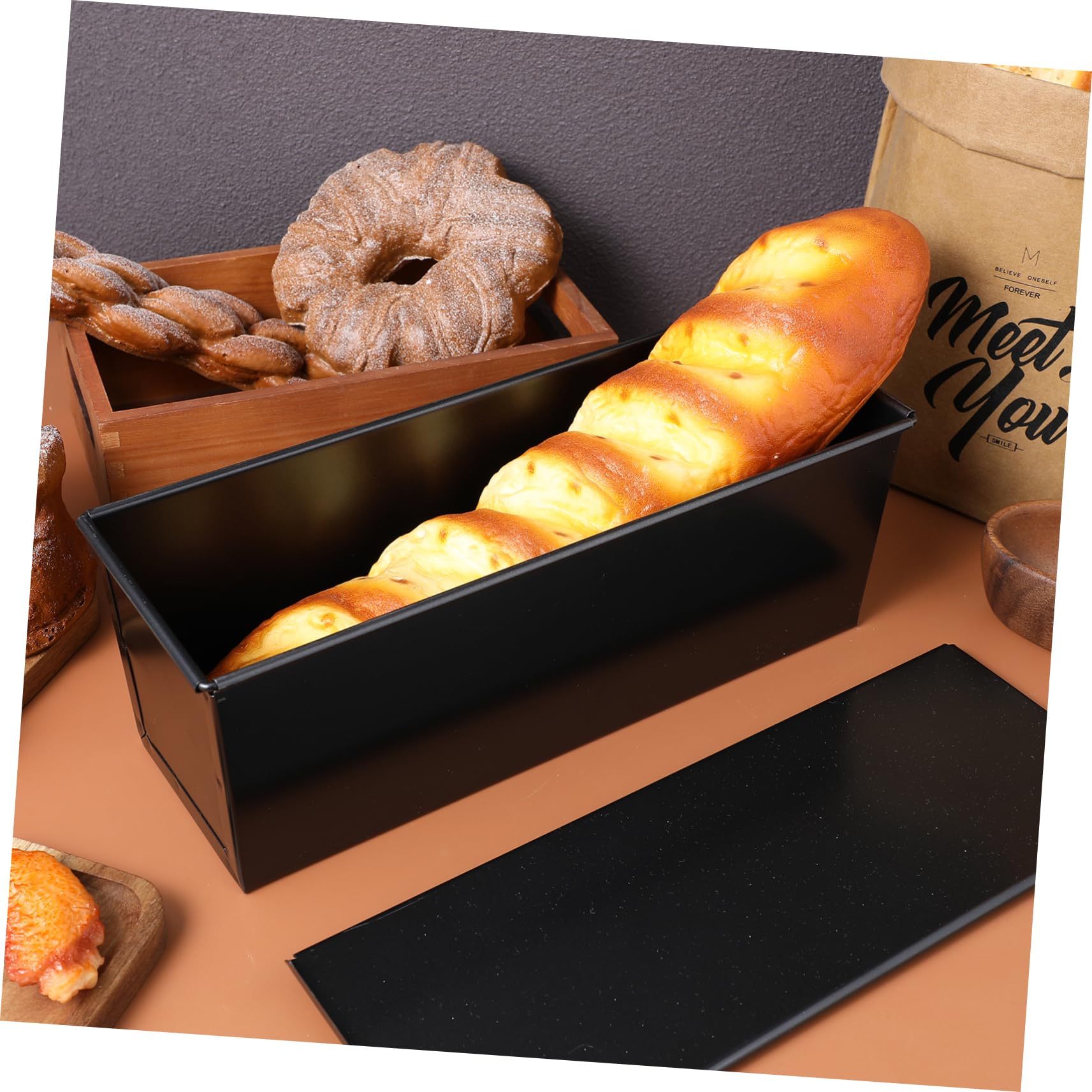 Angoily 5fori Teglia per Pane in Inox Rettangolare con Coperchio Stampo Antiaderente per Toast e Pane Design Facile da Pulire Colore Nero Peso