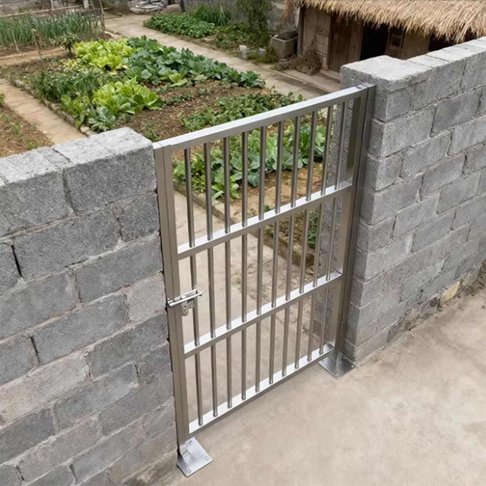 Wytrzymała brama ogrodzeniowa ze stali nierdzewnej 304, DIY, zestaw podwójnych drzwi, zamykana, płaska bramka prywatności, na podwórko, patio, na zewnątrz, grządka kwiatowa (180 x 110 cm)