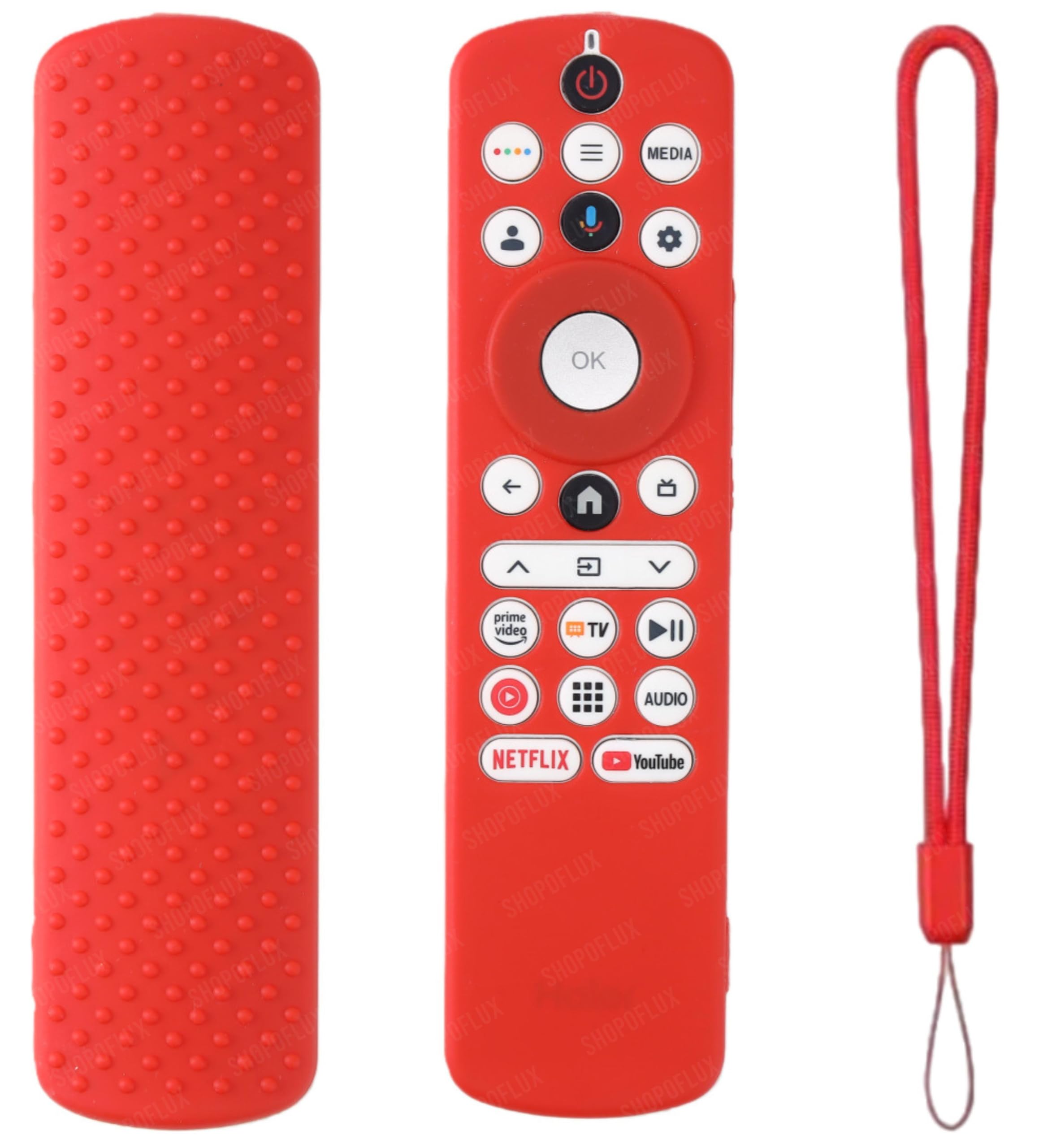 shopoflux silicone tv remote cover compatible with haier smart tv protective case with lanyard (red)